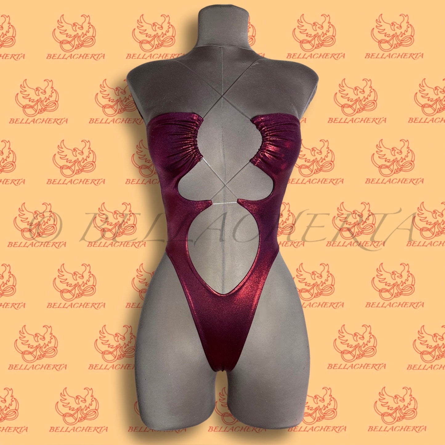 Extreme Cutout One-piece Swimsuit G-string T-String bottom, exotic dance wear, Carnival Monday Wear, Foiled Spandex (Metallic Colors)