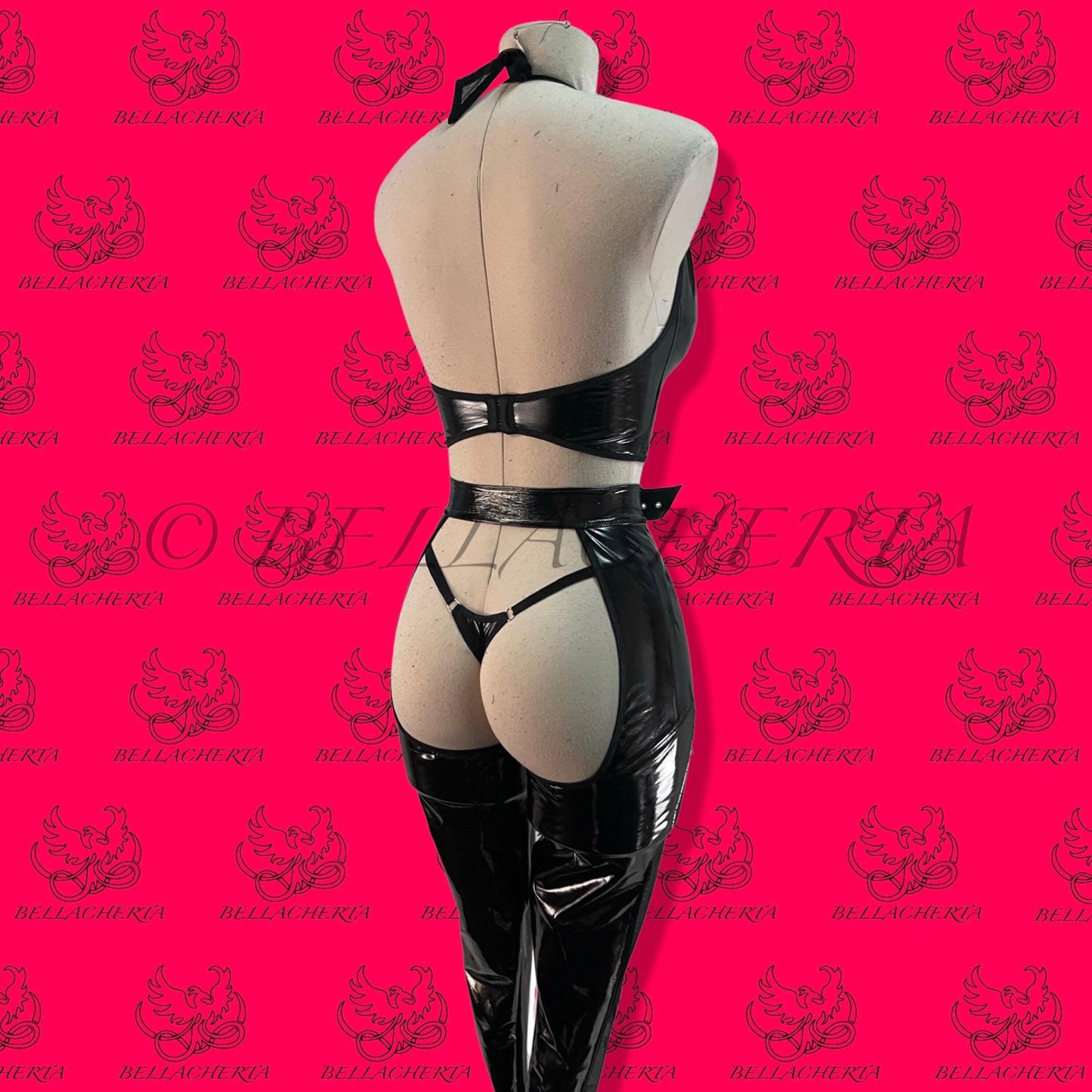 Shiny Sexy Cosplay Artificial Leather 3-piece Suit with matching Thong