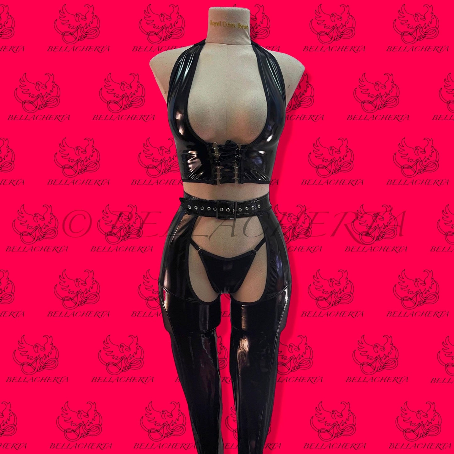 Shiny Sexy Cosplay Artificial Leather 3-piece Suit with matching Thong