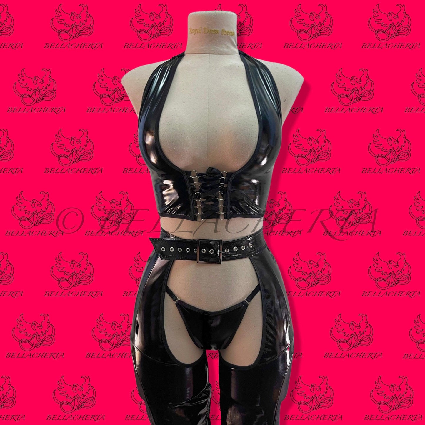 Shiny Sexy Cosplay Artificial Leather 3-piece Suit with matching Thong