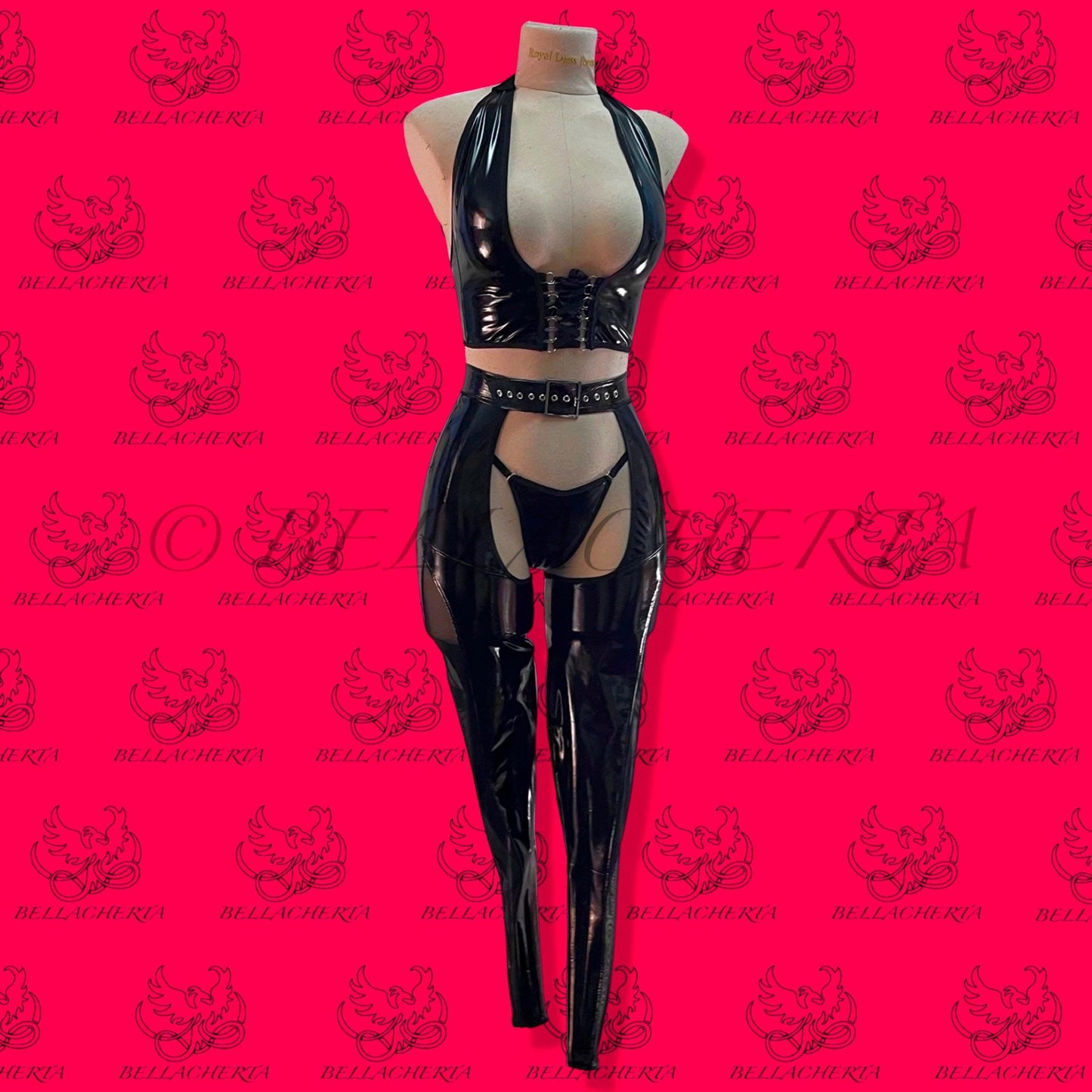 Shiny Sexy Cosplay Artificial Leather 3-piece Suit with matching Thong