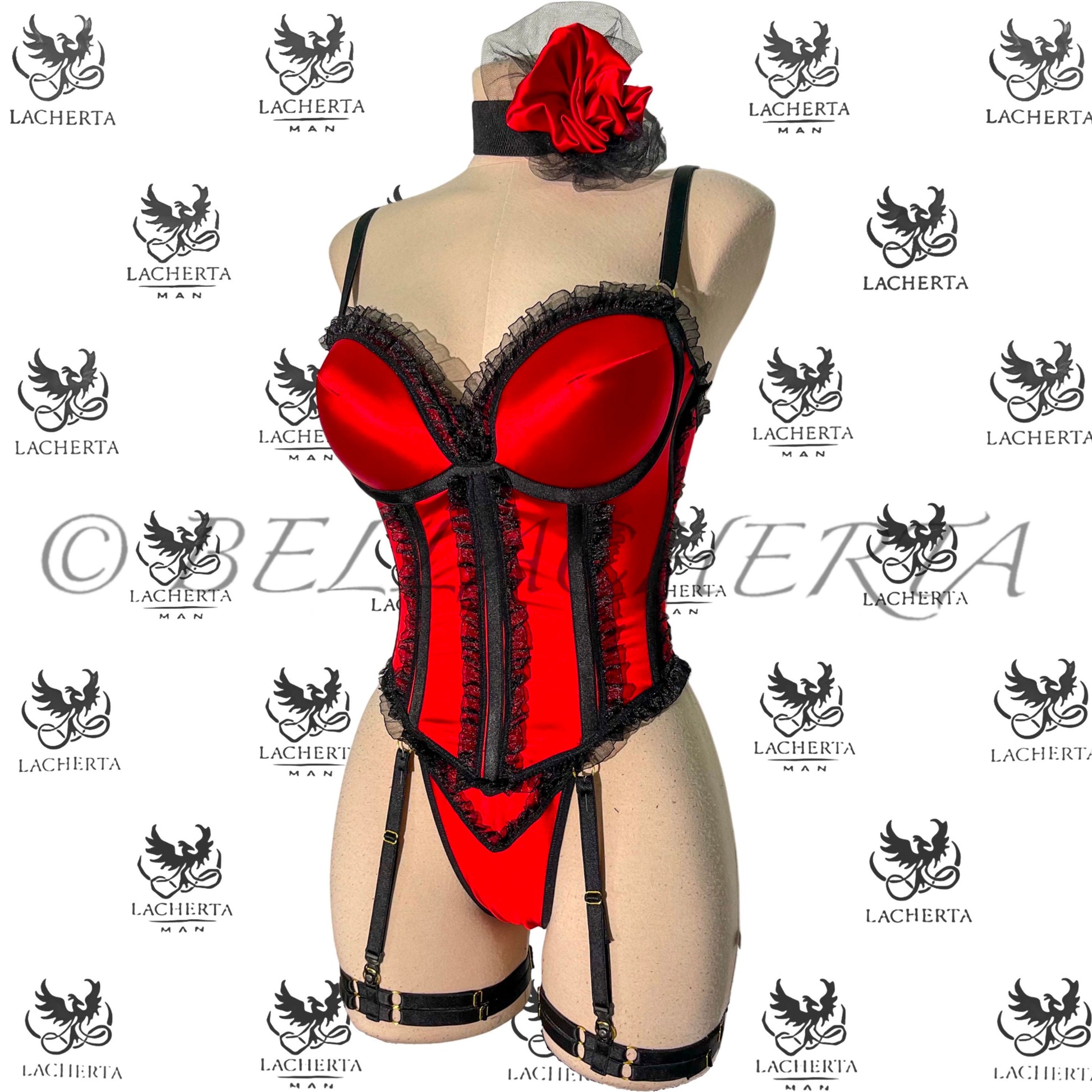 Back-tie Corset with matching Panty, Leg Garters and Choker