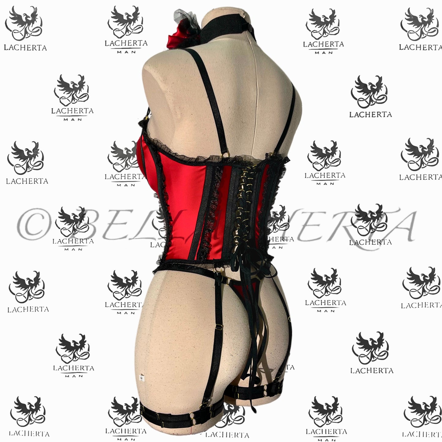 Back-tie Corset with matching Panty, Leg Garters and Choker