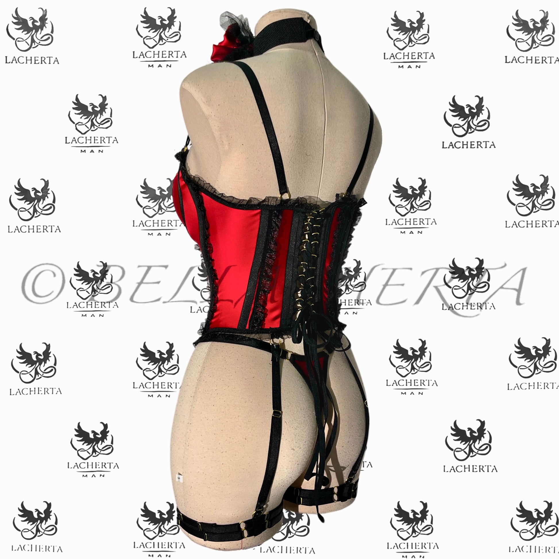 Back-tie Corset with matching Panty, Leg Garters and Choker