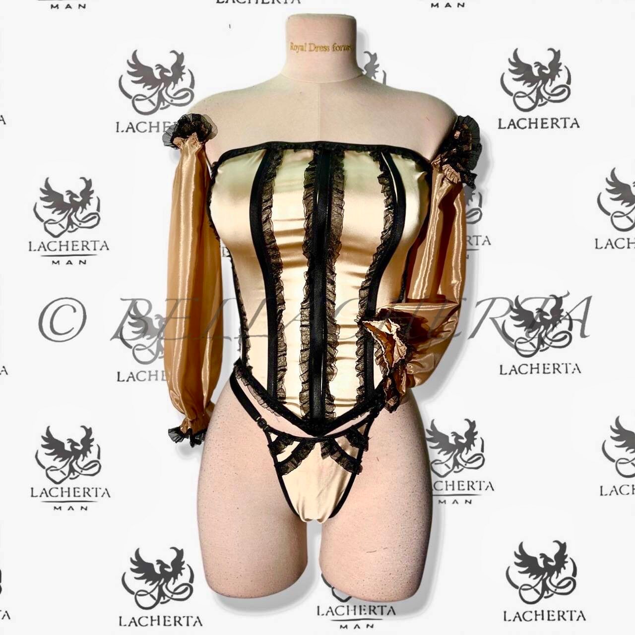 Back-tie Corset With Matching Long Sleeves and Panty