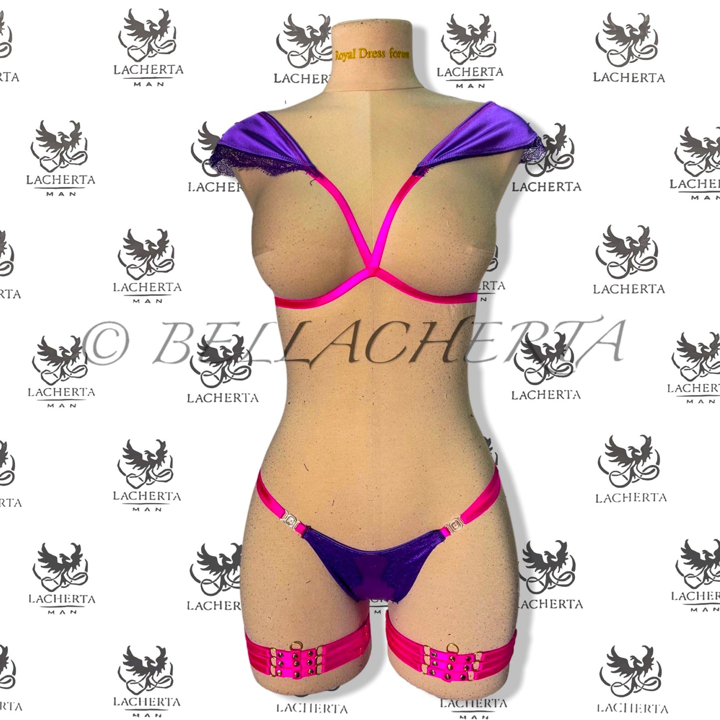 Back-tie Corset with Decorative Shoulder Harness, Matching Panty and Leg Garters