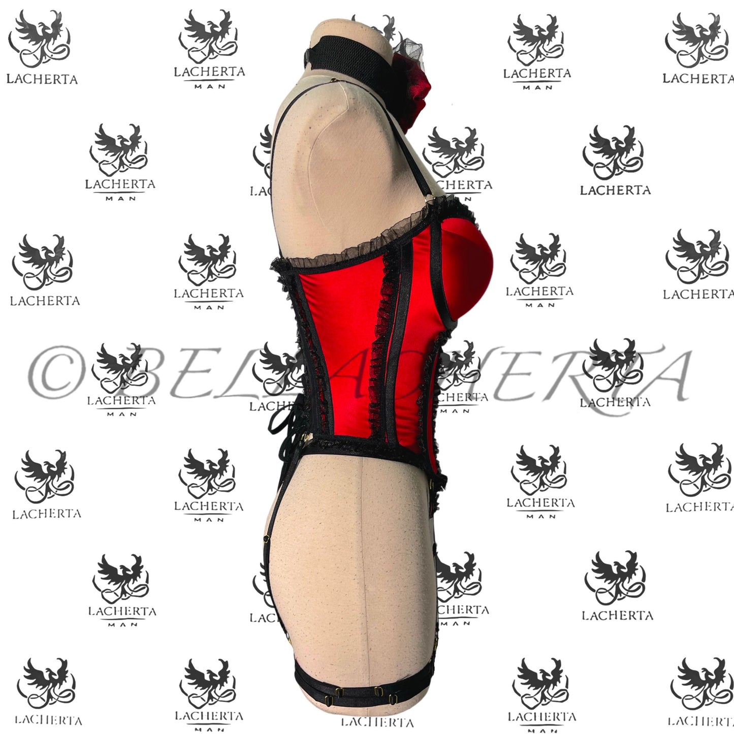 Back-tie Corset with matching Panty, Leg Garters and Choker