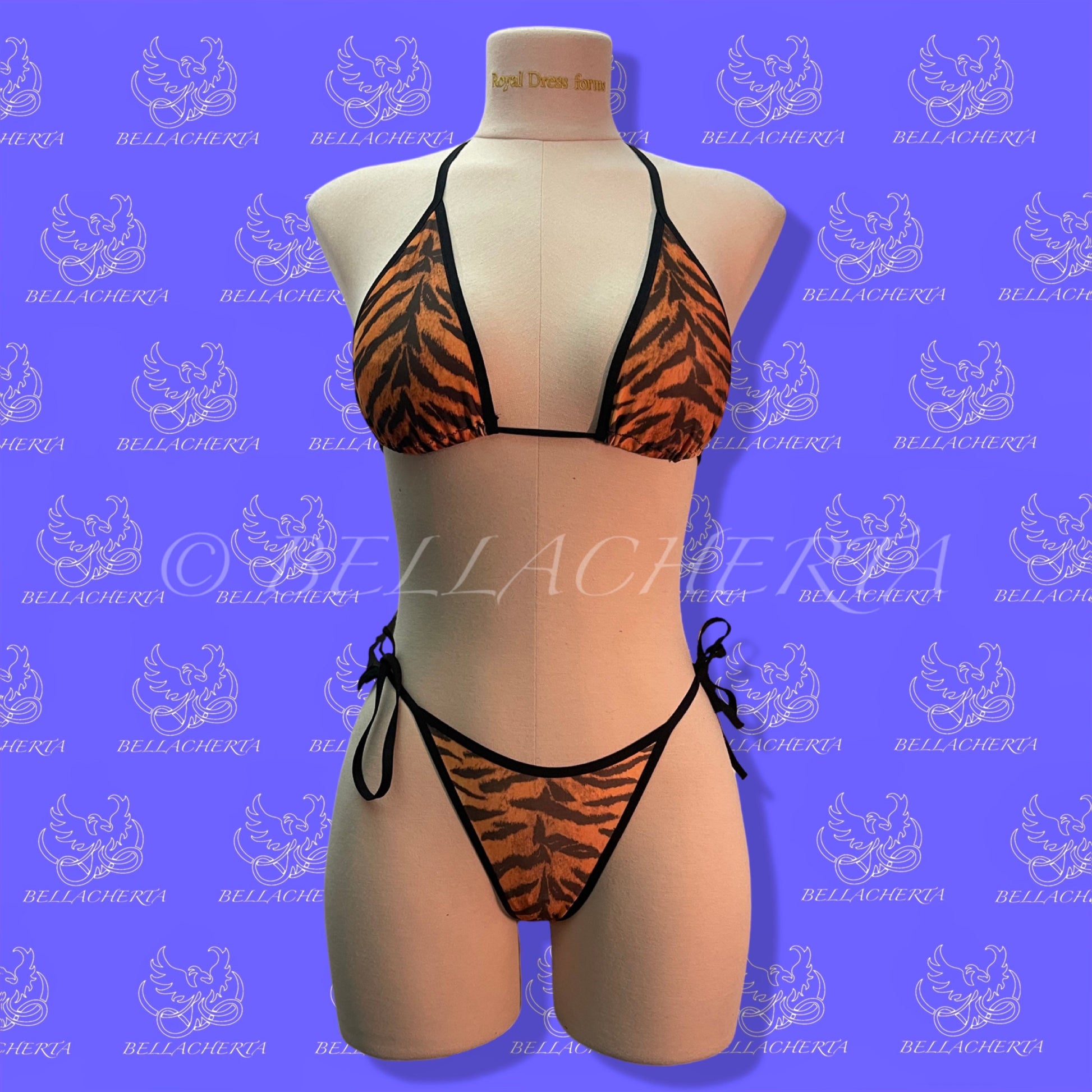 Tie-Up Spaghetti Straps Patterned Halter Top and String Bikini Swimsuit