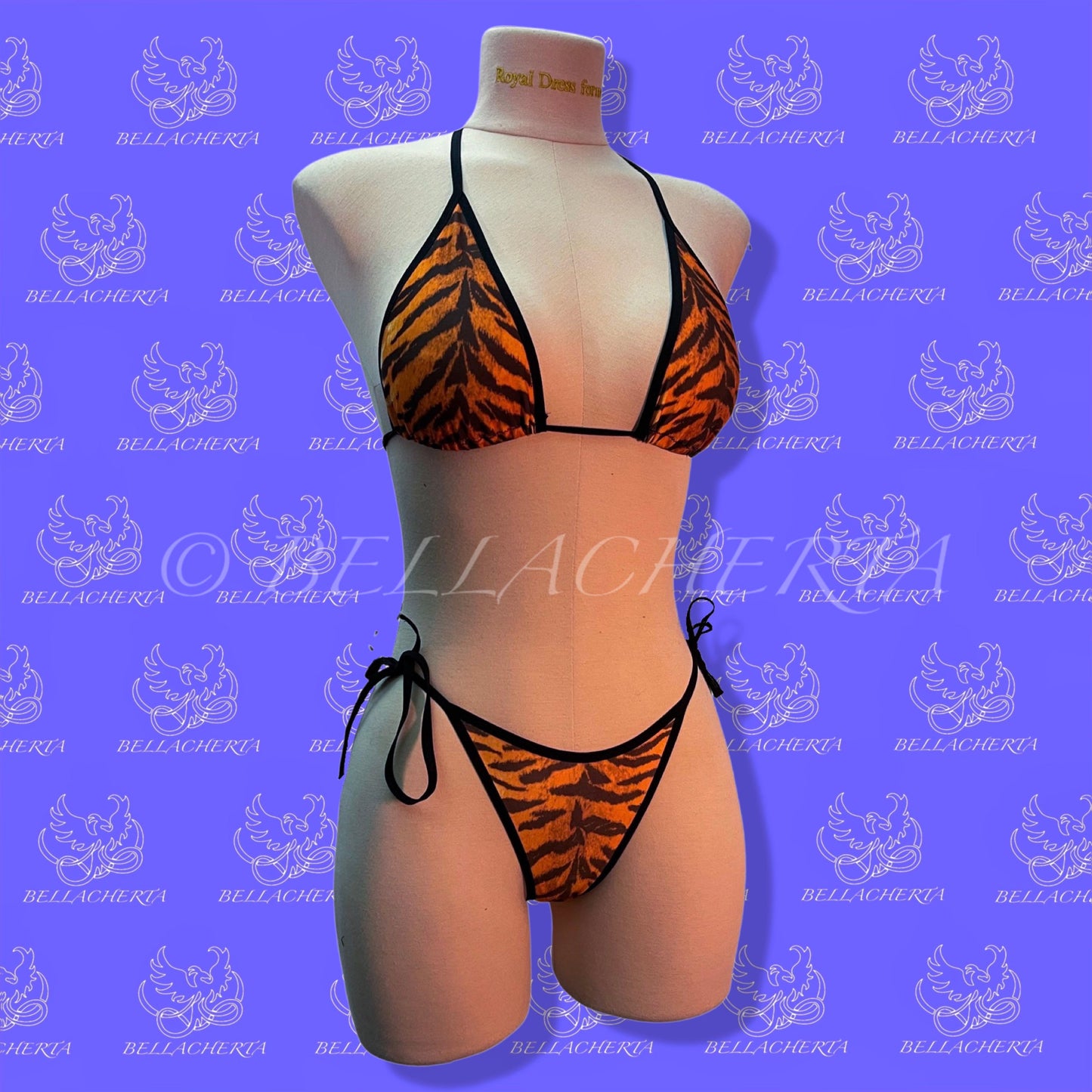 Tie-Up Spaghetti Straps Patterned Halter Top and String Bikini Swimsuit