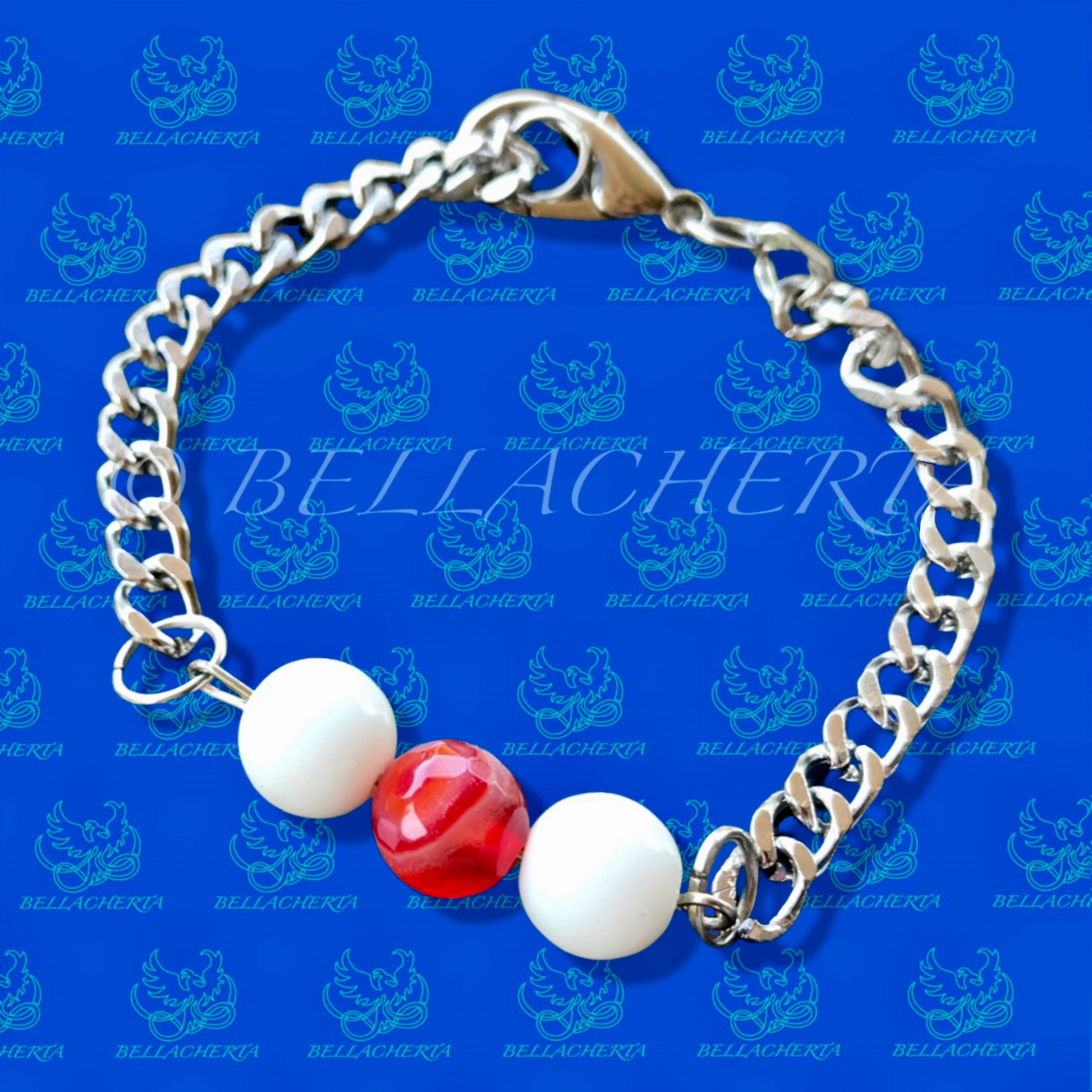 Natural Stone Bracelet in colors of Flag of Ukraine; White-Red-White Belarusian Resistance Flag; White-Blue-White Russian Opposition Flag