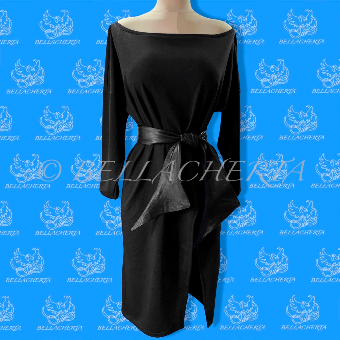 Elegant Off-the-shoulders Dress With Side Slit And Leather Belt