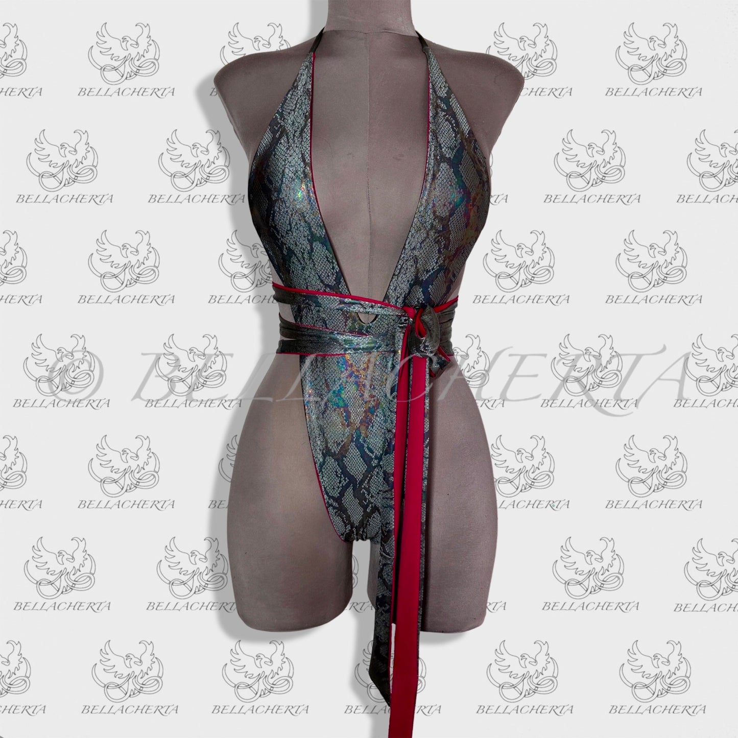 Reversible Double-sided Sexy Plunging Neck Halter Backless Open Sides Swimsuit, Carnival Wear Handmade in the USA