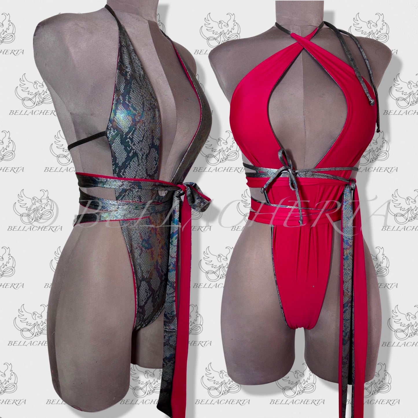 Reversible Double-sided Sexy Plunging Neck Halter Backless Open Sides Swimsuit, Carnival Wear Handmade in the USA