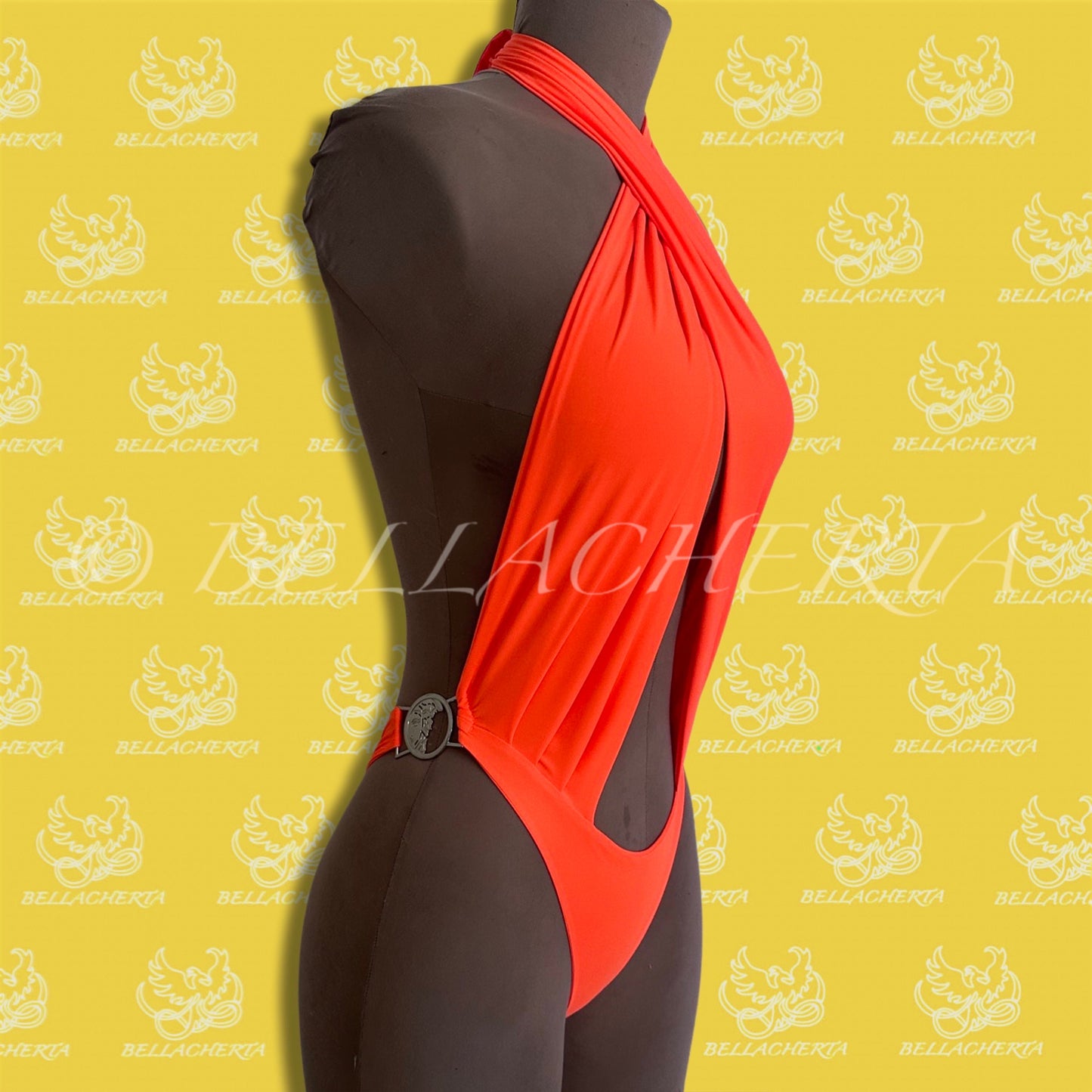 Tie-Up Halter Top Trendy One-piece Neon-bright Swimsuit