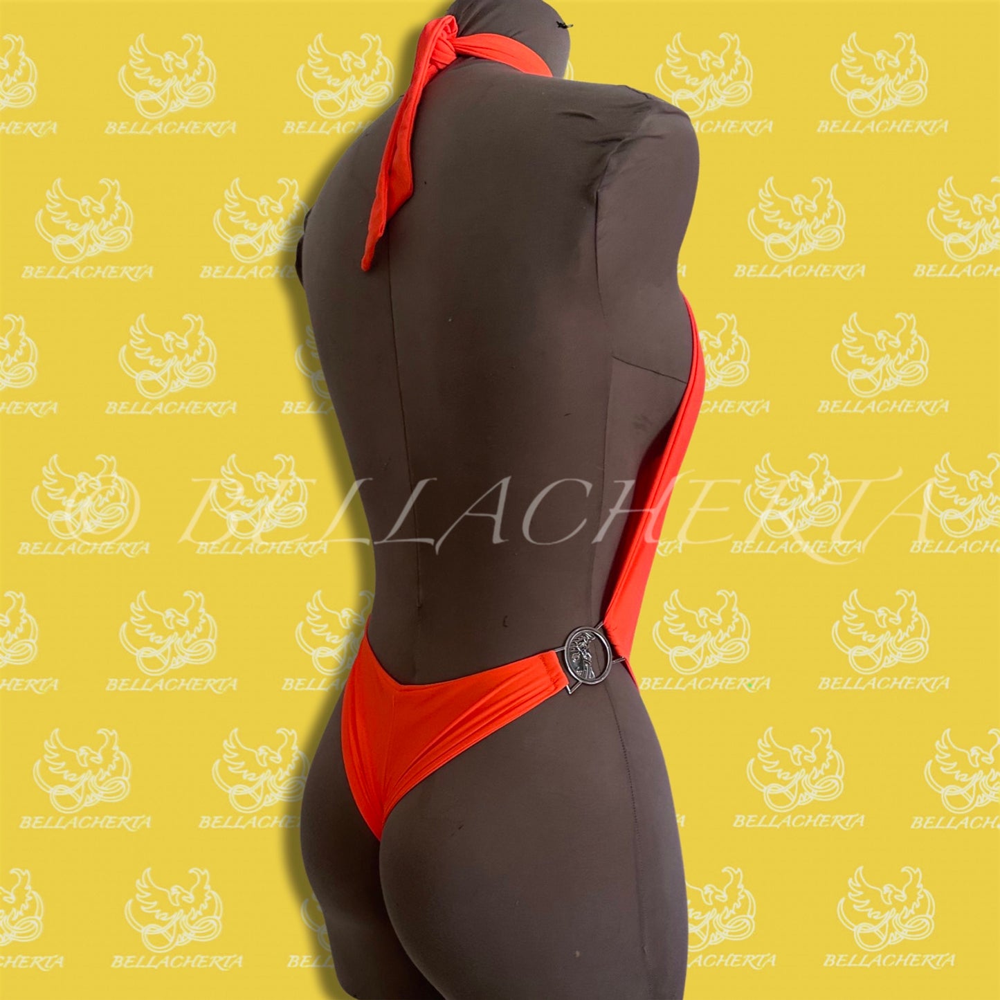 Tie-Up Halter Top Trendy One-piece Neon-bright Swimsuit