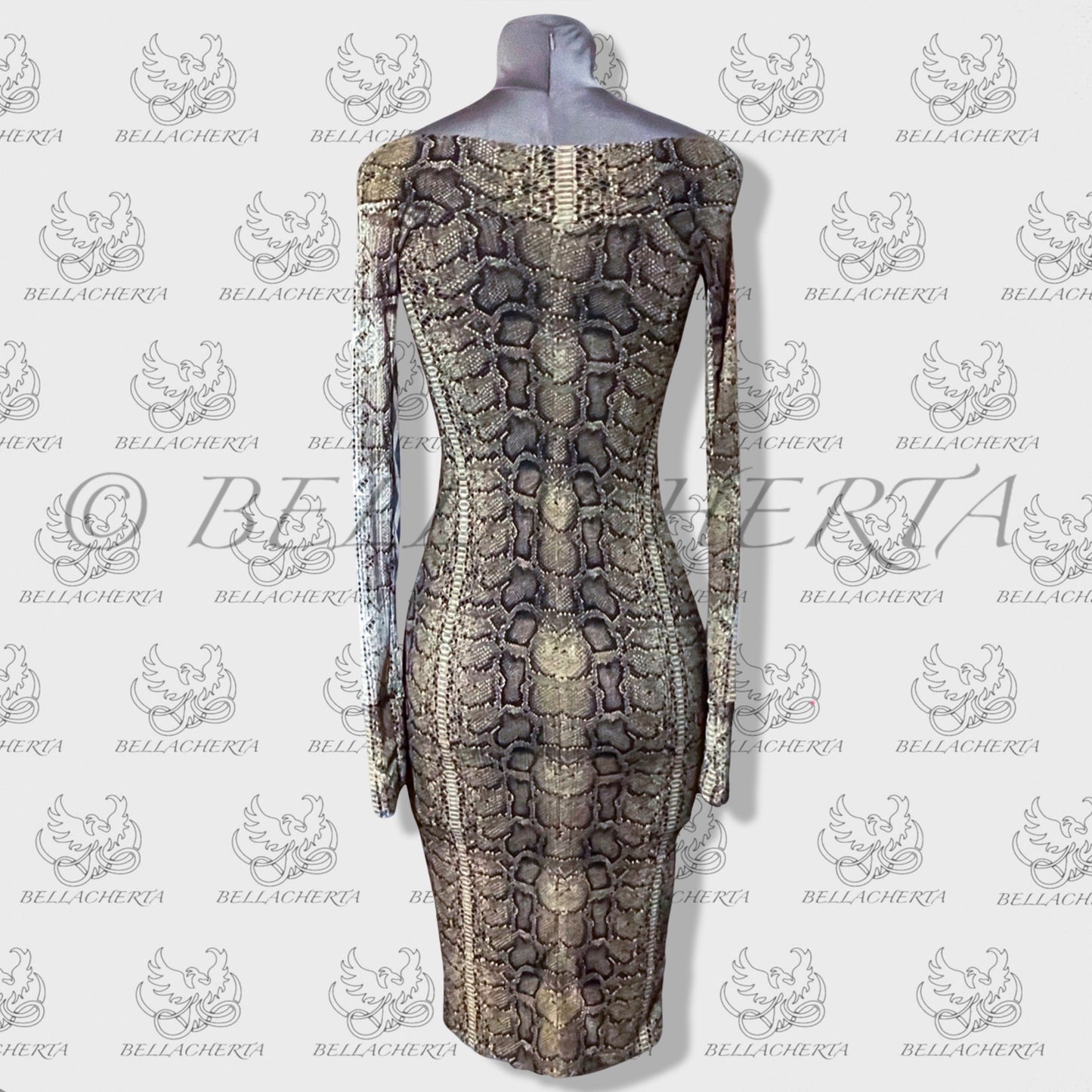 Off Shoulder Bodycon Snakeskin Midi Dress