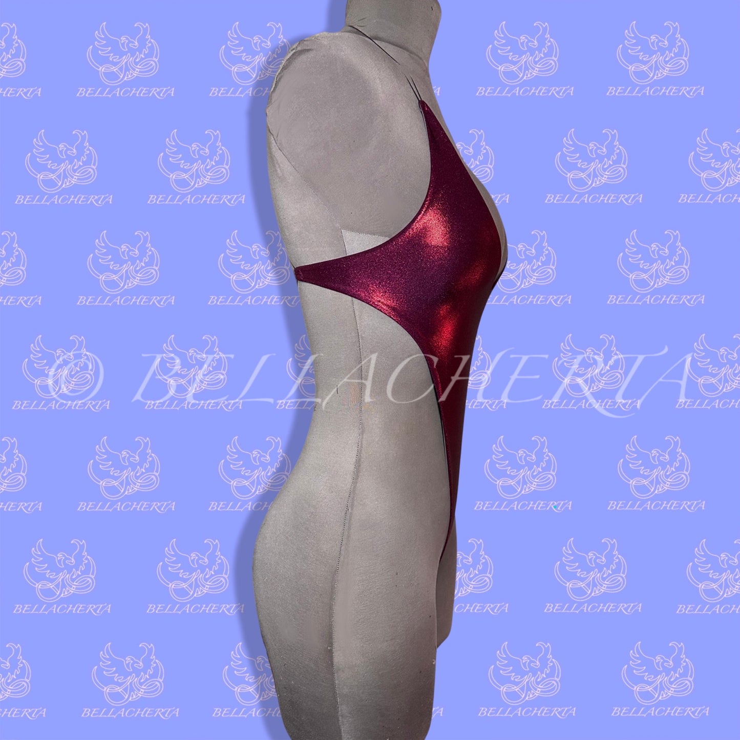 Extreme Bare Back One-piece Swimsuit, G-string T-String bottom, exotic dancewear, Carnival Monday Wear, Foiled Spandex (Metallic Colors)