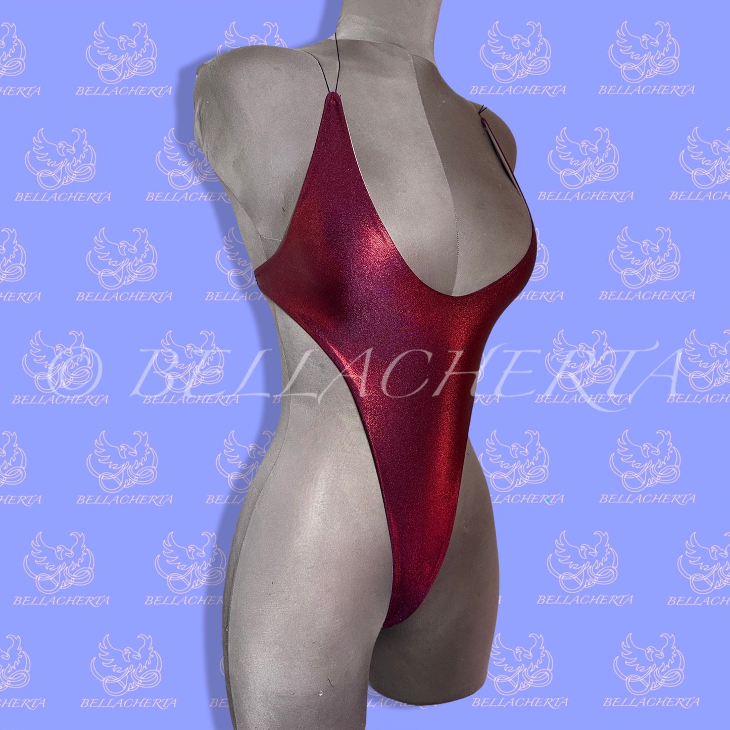 Extreme Bare Back One-piece Swimsuit, G-string T-String bottom, exotic dancewear, Carnival Monday Wear, Foiled Spandex (Metallic Colors)