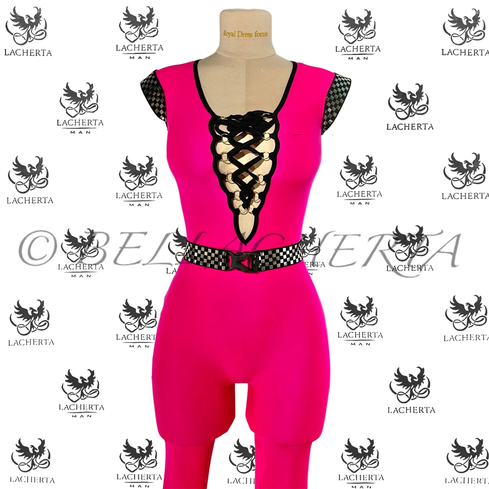 Lace Up Neon Color Jumpsuit with Matching Belt