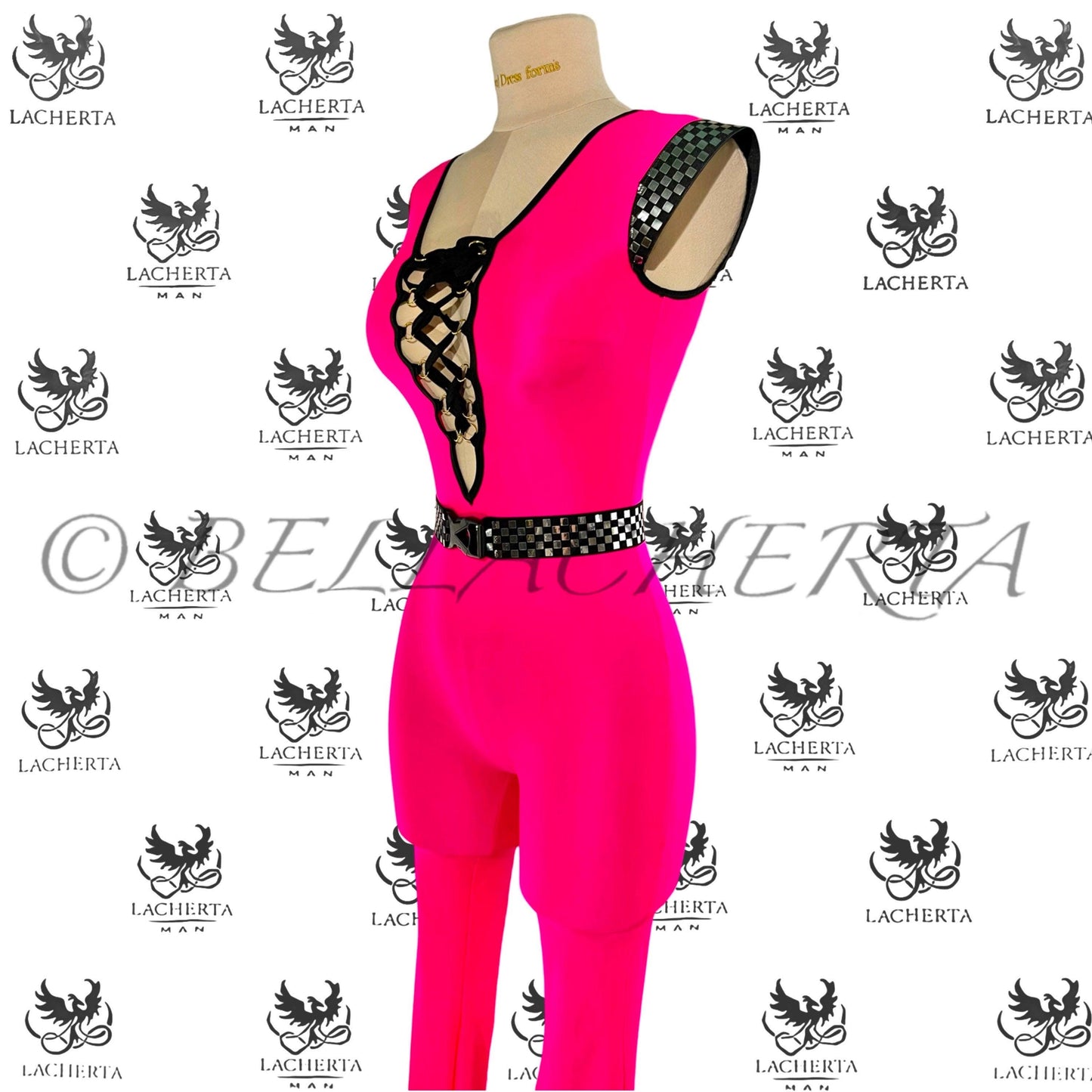 Lace Up Neon Color Jumpsuit with Matching Belt