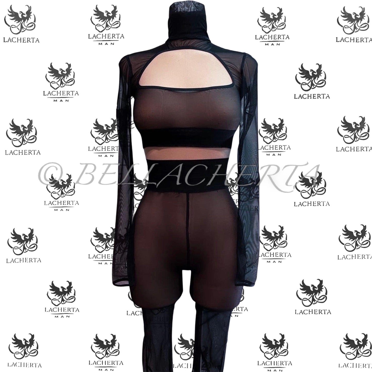 Cut-out Mesh Turtleneck 2-Piece Suit