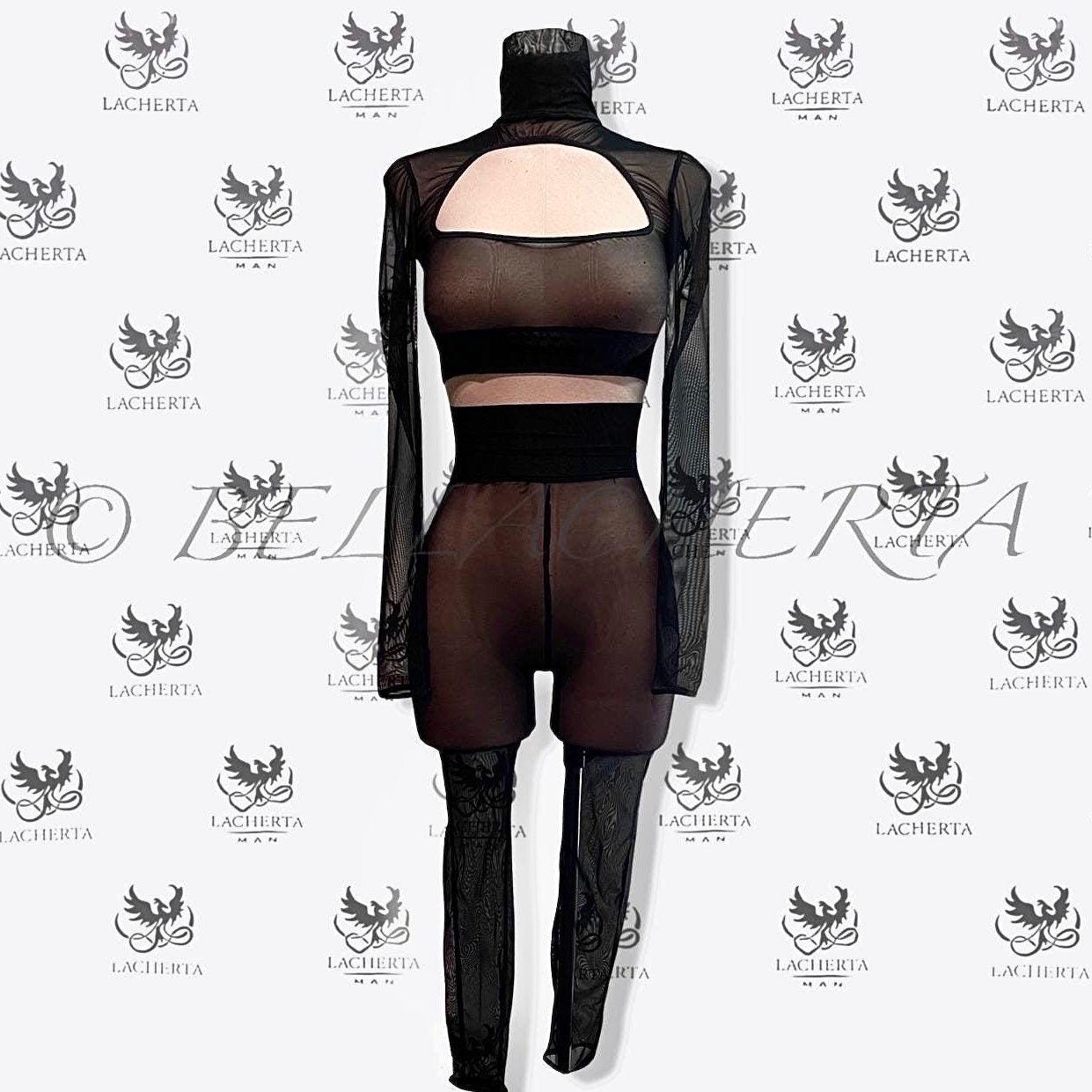 Cut-out Mesh Turtleneck 2-Piece Suit