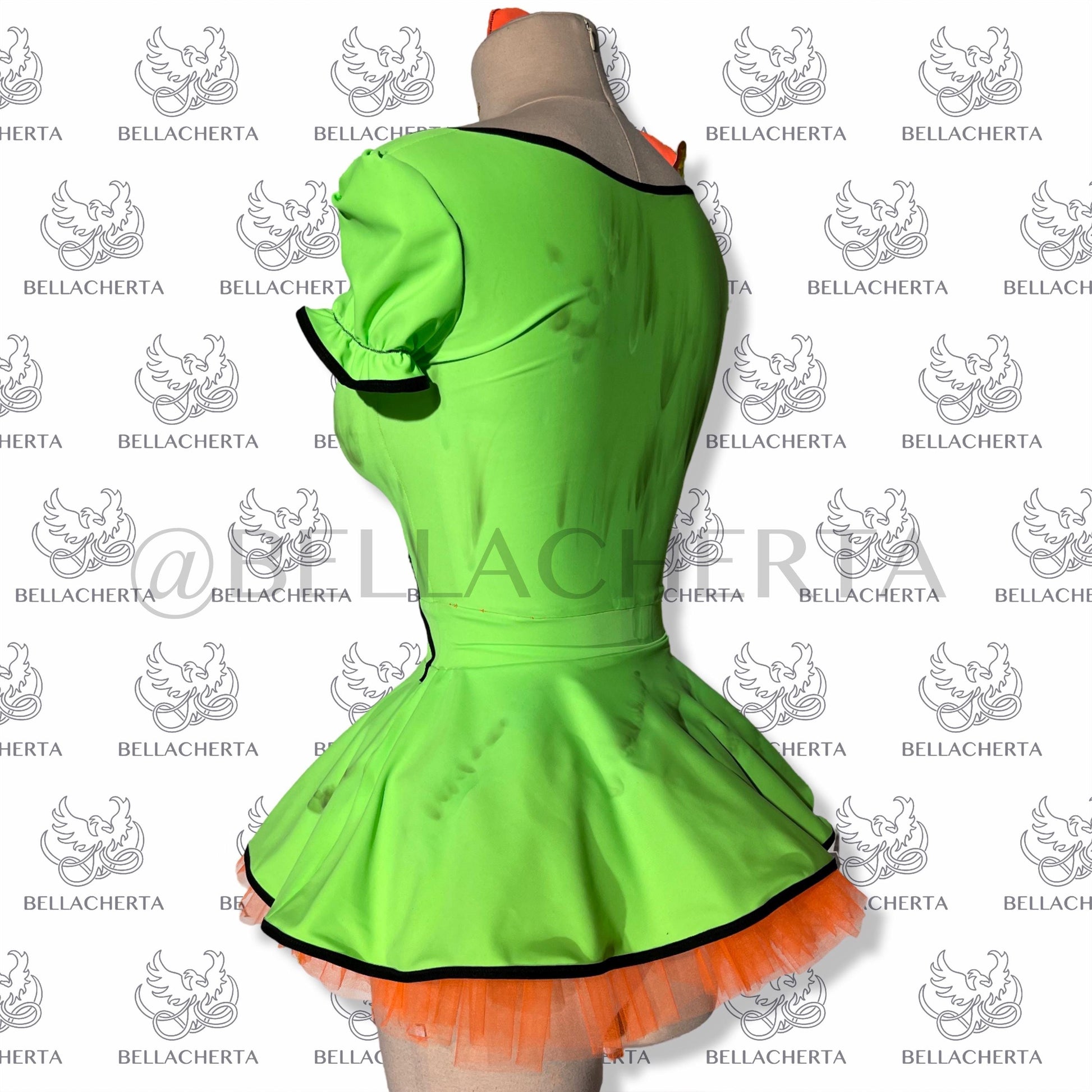 Sexy Green Orange Halloween Boogey Mini Dress with Voodoo Doll