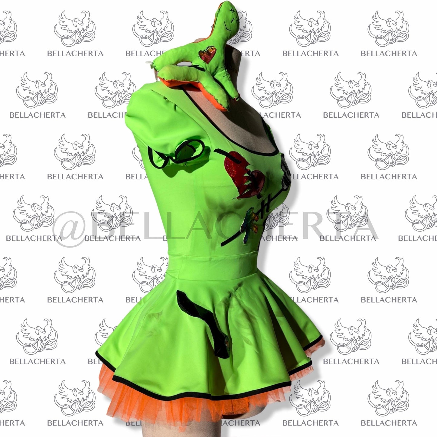 Sexy Green Orange Halloween Boogey Mini Dress with Voodoo Doll