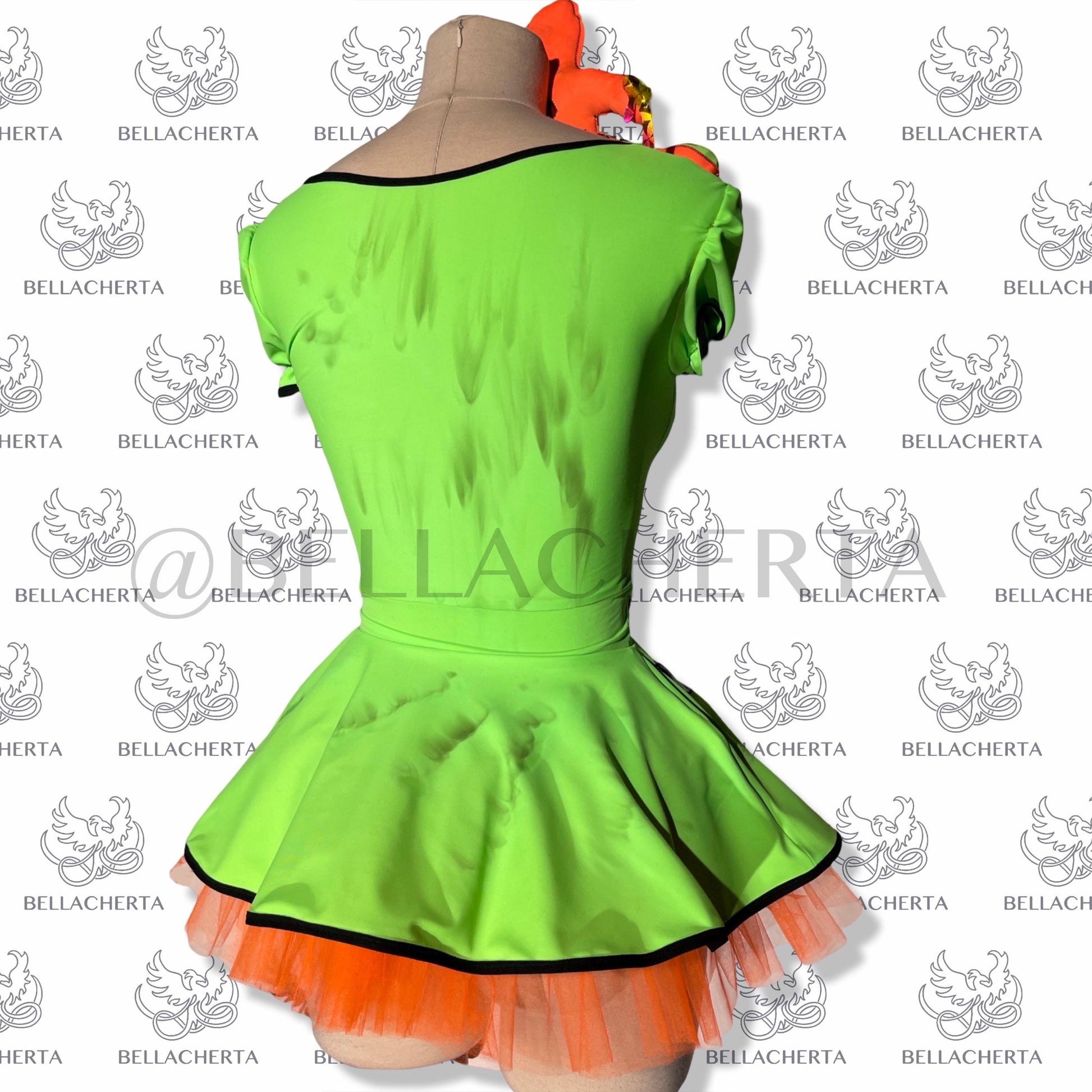 Sexy Green Orange Halloween Boogey Mini Dress with Voodoo Doll