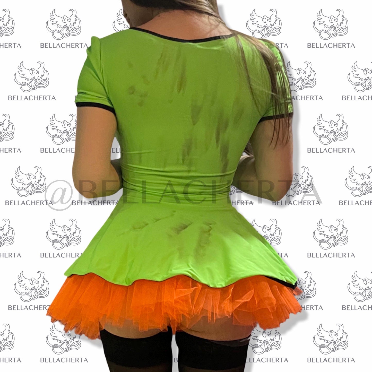 Sexy Green Orange Halloween Boogey Mini Dress with Voodoo Doll