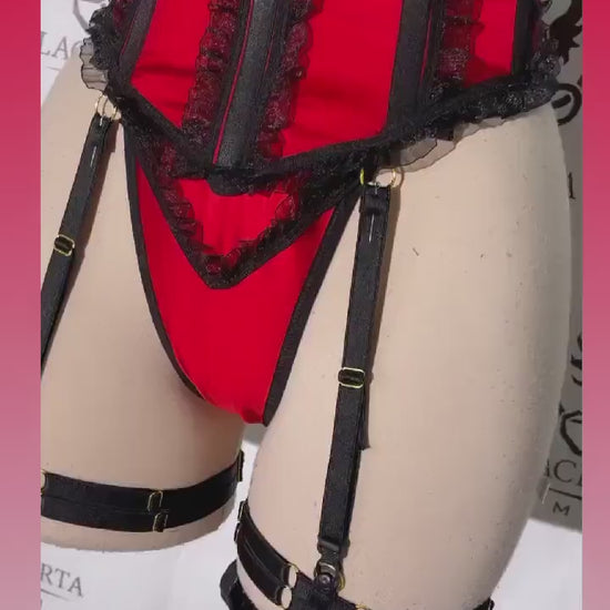 Back-tie Corset with matching Panty, Leg Garters and Choker