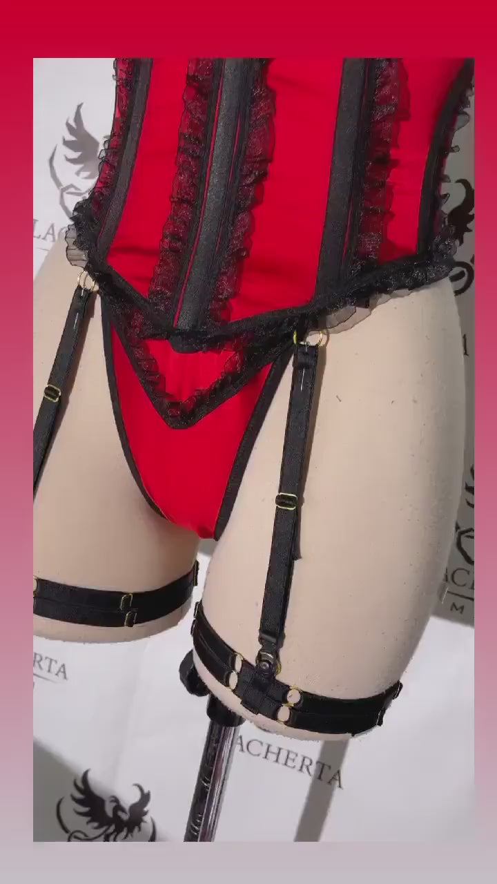 Back-tie Corset with matching Panty, Leg Garters and Choker